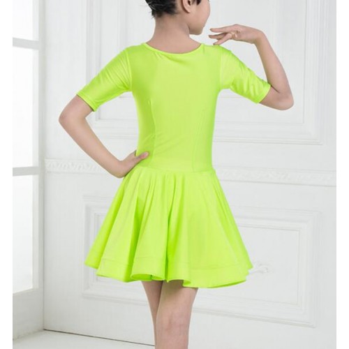 Girls competition latin dress for kids children neon green mint red performance ballroom salsa dance dress